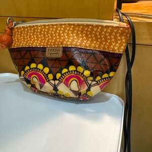 Fossil Key-Per Multicolor Printed Canvas Zip Pouch Clutch‎